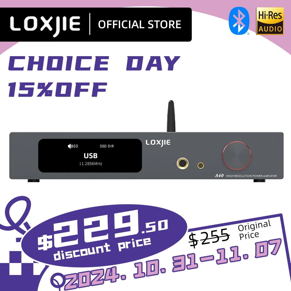 LOXJIE A40 Power Amplifier and Headphone AMP 165W * 2 MQA-CD Bluetooth XU-316 DSD256 Optical I2S HDMI ARC PHONO Remote Control