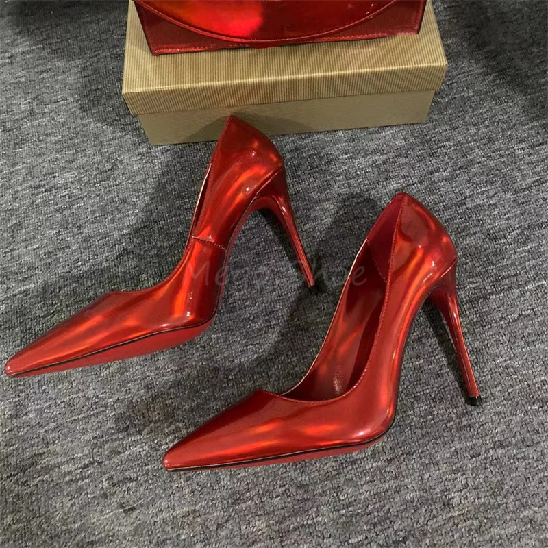 

Red Color Pointed Toe Stiletto High Heel Pumps Women Genuine Leather Single Shoes Brand Design New Fashion Shallow Shoes Lady