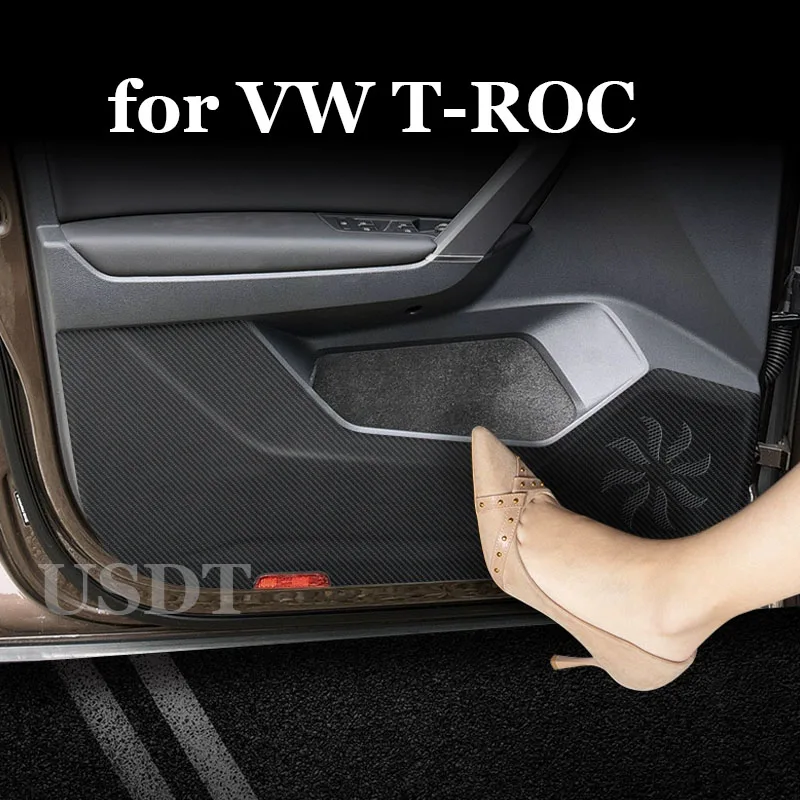 For Volkswagen VW TROC T ROC T-ROC 2021 2022 2023 Accessories Leather Carbon Fiber Sticker Door Anti Kick Cover Protection Mat