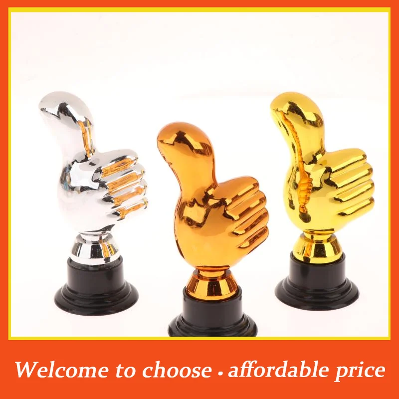 VP 1PC Plastic Gold Trophies Encouragement For Home Desktop Decor Mini Victory Trophies Award Prizes Thumbs Up Trophy