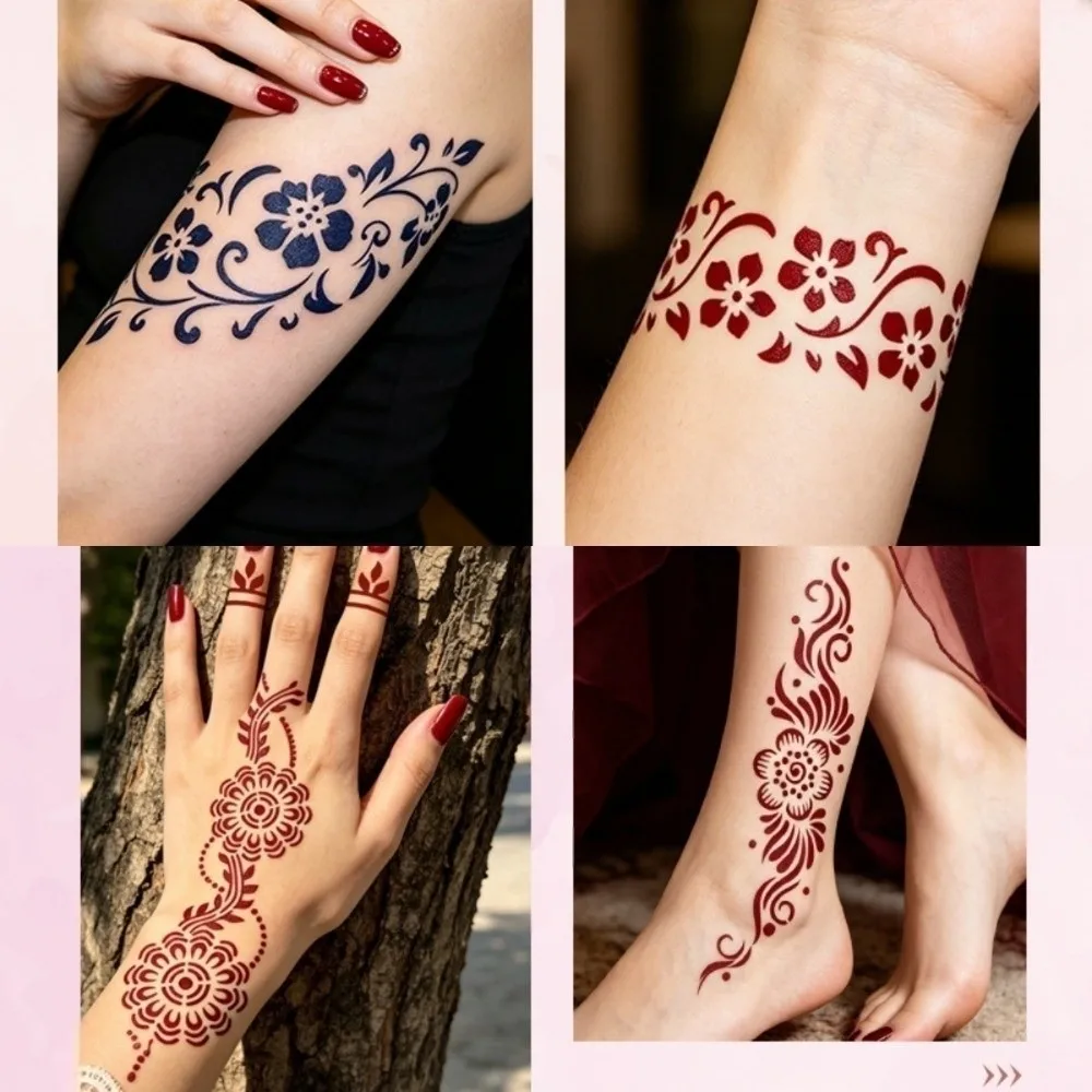 Mehndi Stickers Henna Tattoo Stencil Stickers Legs Arm Lace Fake Tattoo Temporary Tattoo Template Wedding Tool Waterproof