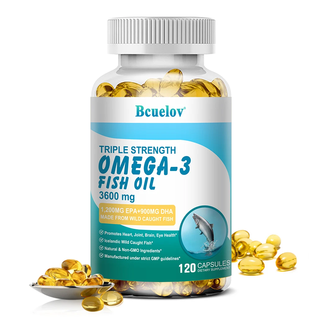 Bcuelov Omega-3 Fischöl-Nahrungsergänzungsmittel – inklusive EPA und DHA – 3600 mg pro Portion für Herz-, Gelenk-, Gehirn- und Augengesundheit