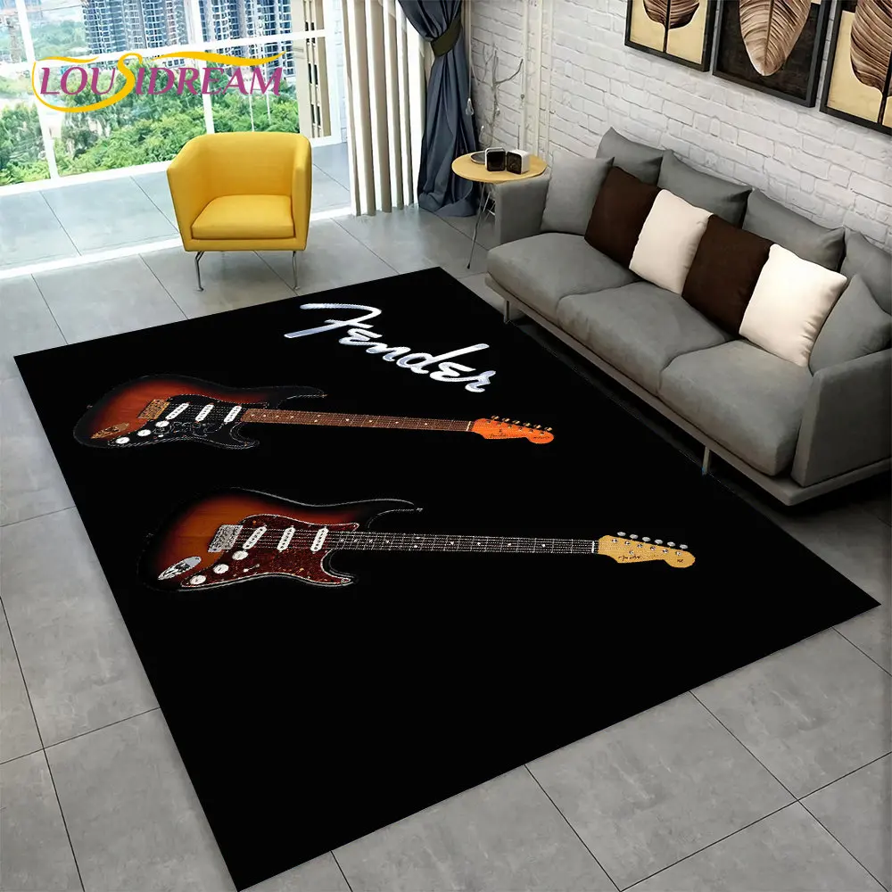 Classical Guitar Electric Guitar Bass Area Rug,Carpet Rug for Living Room Bedroom Sofa Doormat Decor,Kid Game Non-slip Floor Mat