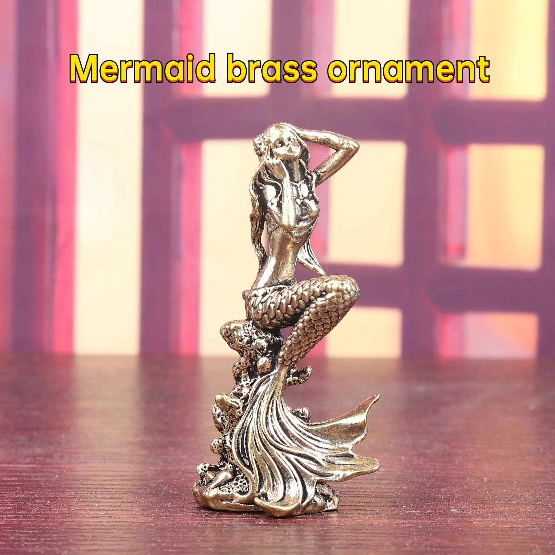 

Solid Brass Mermaid Figurine Home Decor Office Desktop Aquarium Landscape Decoration Model Craft Artwork Marine Life Themed