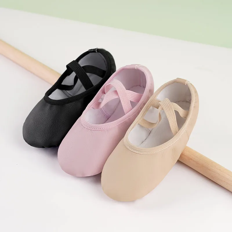 Kids Ballet Shoes Girls PU Leather Soft Split Sole Professional Dance Training Slippers Non-Slip