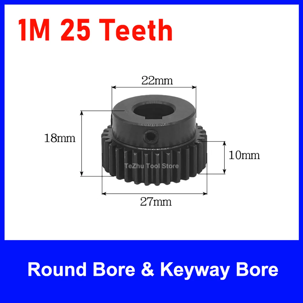 

1Pcs 1Mod Spur Gear Metal Transmission Gear 6mm-16mm Bore 45# Steel 1M 25 Tooth Keyway Bore Pinion Motor Convex Gear