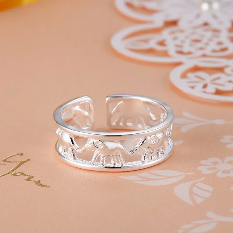 New fine fashion 925 Sterling Silver Elephant Rings for Women adjustable Wedding happy Party Gift Street all-match jewelry
