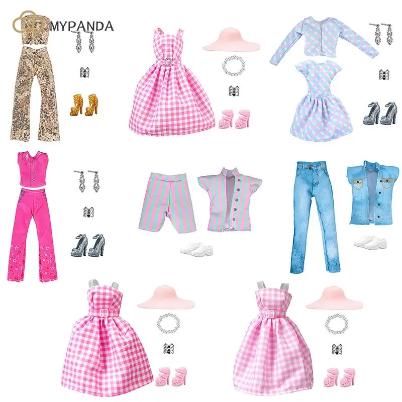 30cm 11-inch Doll Clothes Checkered Dress Sequin Top Pants Striped Clothing Accessories Girls Toys Gift