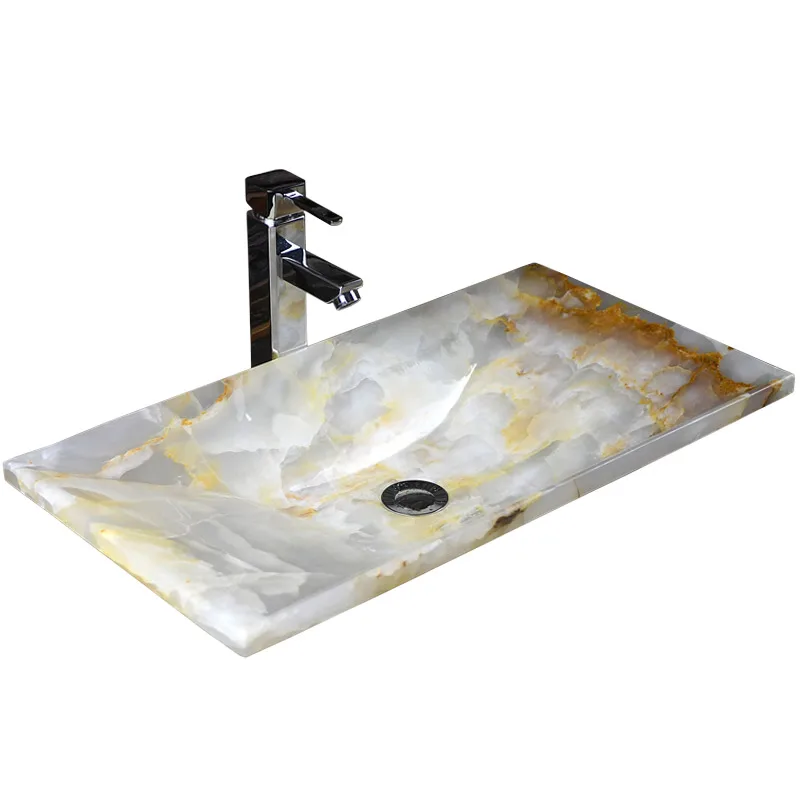 

Countertop basin light luxury style sink stone jade square modern bathroom stone natural washbasin