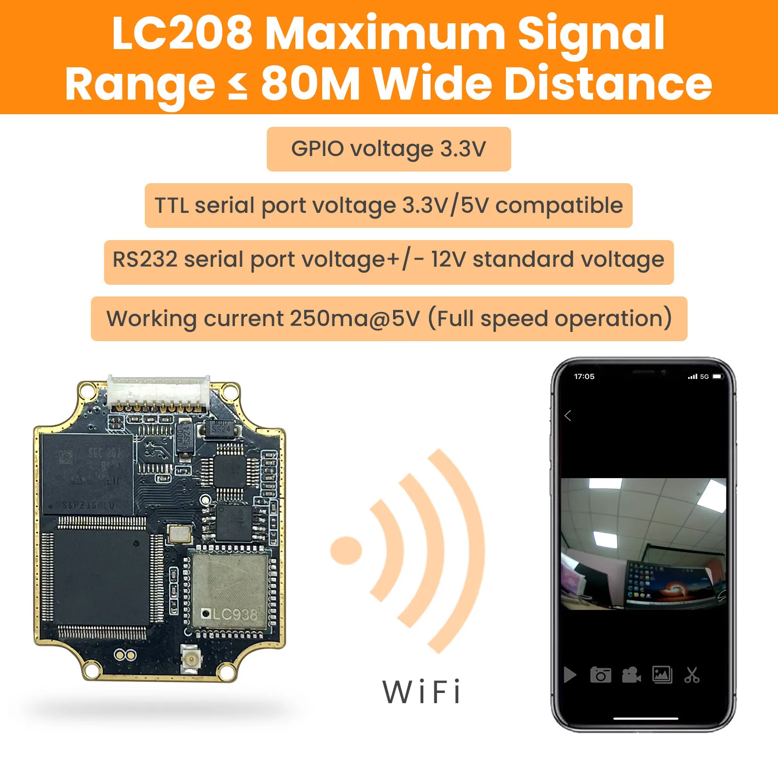 

LC208 2,4G CVBS к Wi-Fi модулям 4,2-5,5 V,H.264/MJPEG NTSC/PAL GPIO 3,3 V Беспроводная фотоантенна, порт I-PEX, 16G/32G