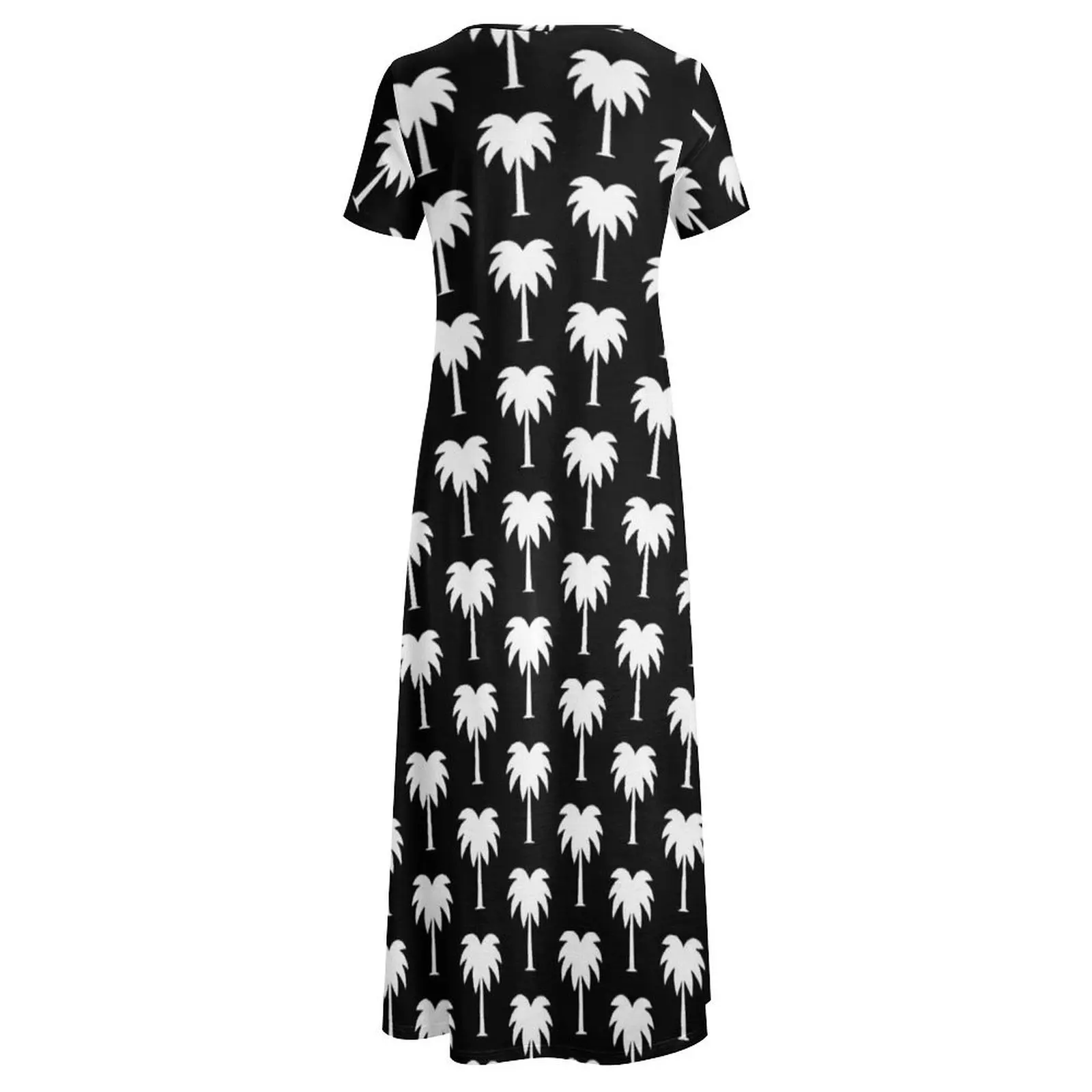 Tropical Palm Tree Dress Black and White Maxi Dress Short Sleeve Fashion Boho Beach Long Dresses Women Printed Oversized Vestido