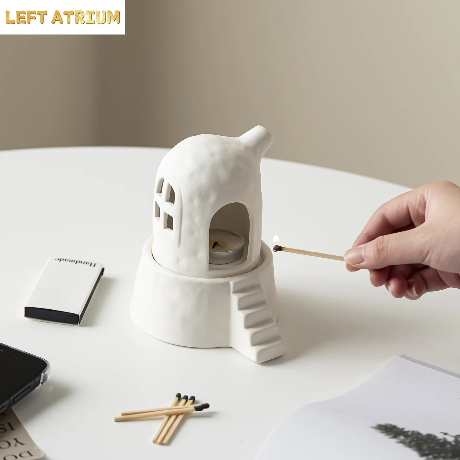 Nordic House Modeling Ceramic Figurines Candlestick Ornament Photography Crafts for Home Decor Desktop Table Decoration Gift