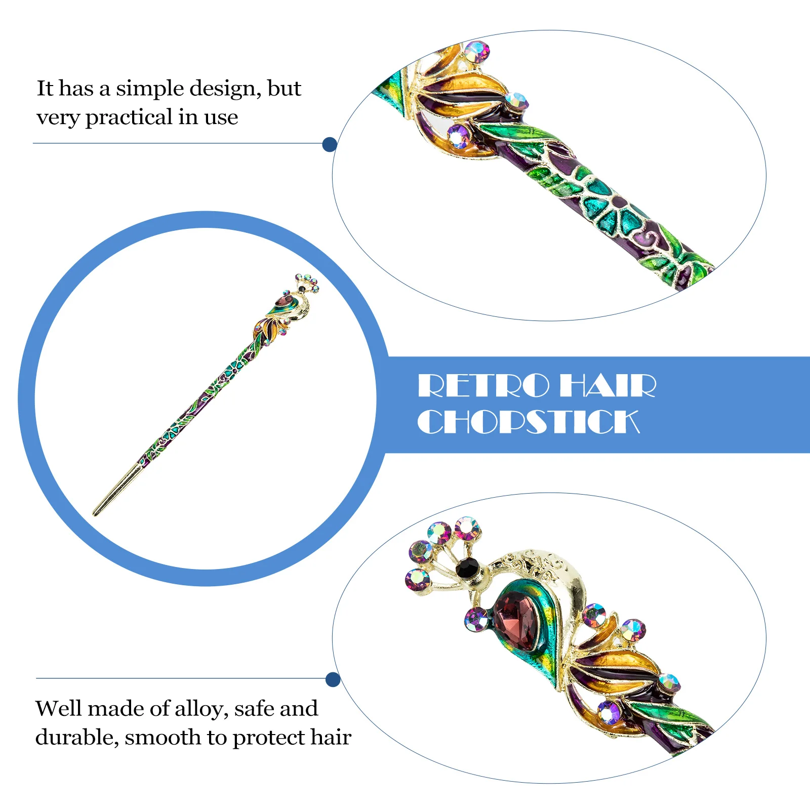 

Retro Hair Stick Vintage Bun Hairpin Alloy Decorative Chopstick for Women Teens Hairstyle Accessory Smooth Protective Simple