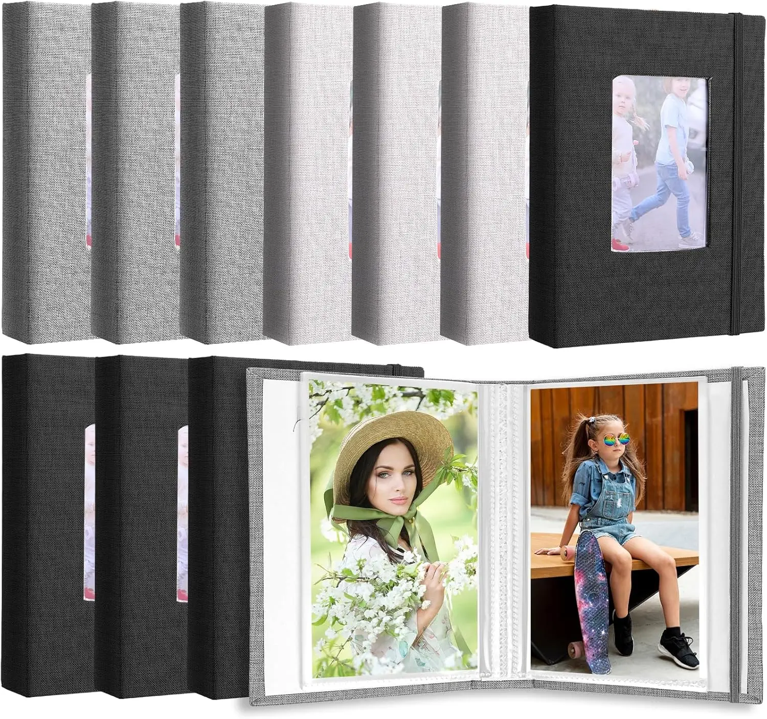

10 Pieces Small Photo Album 4 x 6 Inch Picture Album 26 Clear Pages Hold 52 Pictures Linen Cover Photo Book with Front W