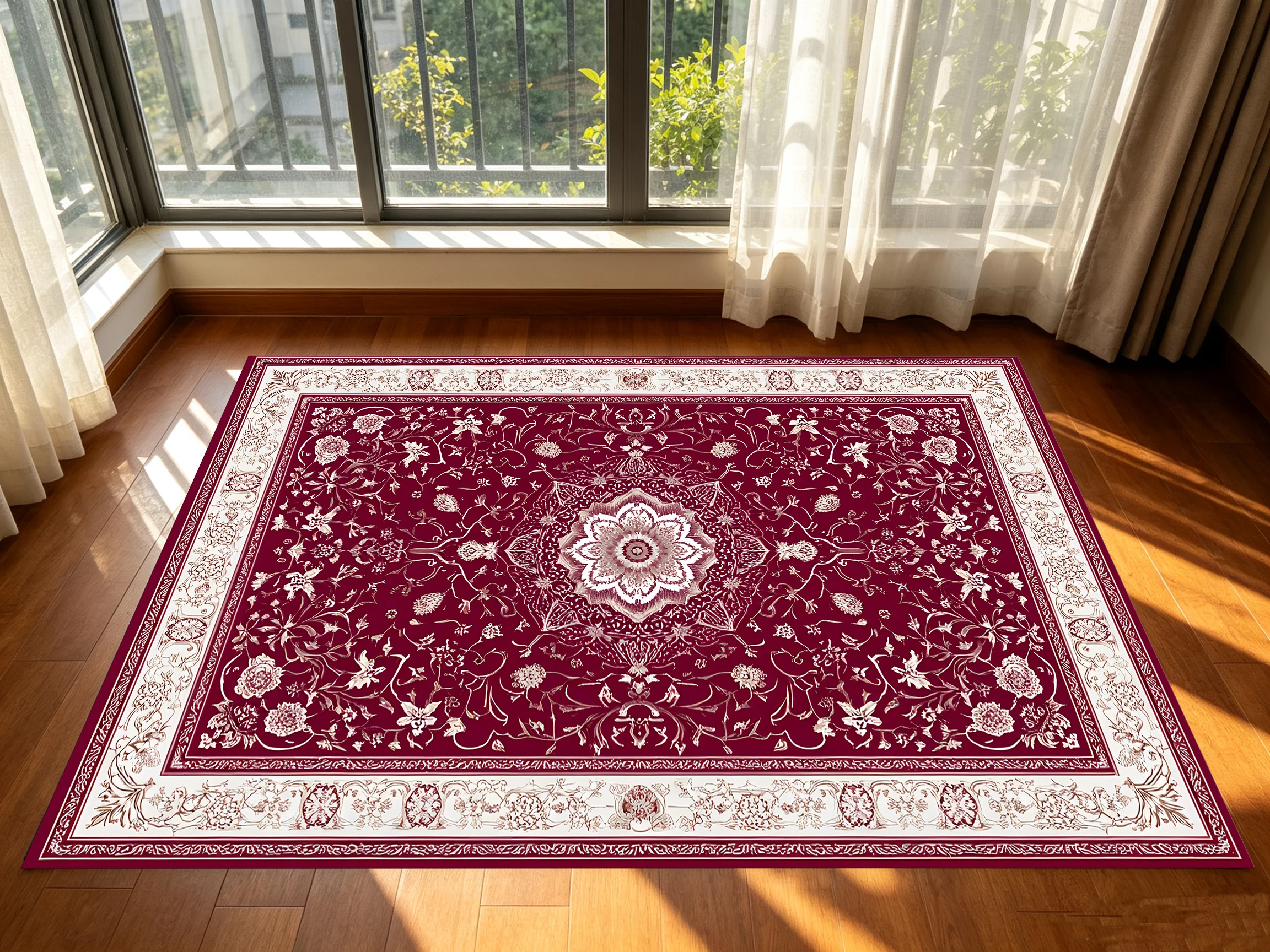 2D Vintage Burgundy Persian-Patterned Rug, Soft & Skin-Friendly, for Living Rooms & Bedrooms, Enhancing the Space