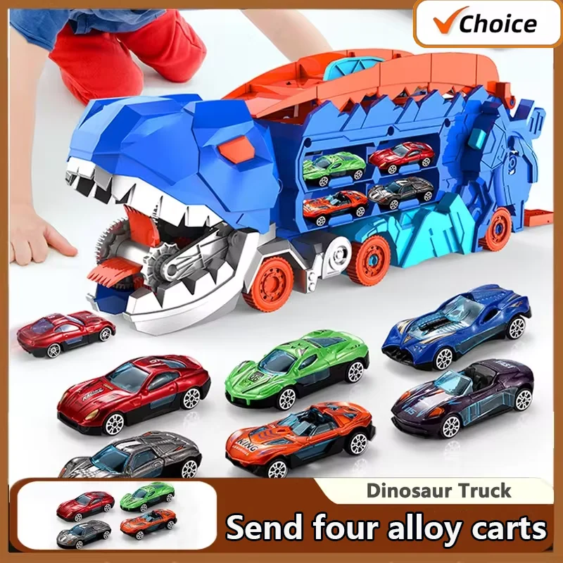 

The Kids Truck Dinosaur Transporter Toys Cars Educational Model Toys Alloy Transforming Dinosaur Transport Car Toy for Childrens