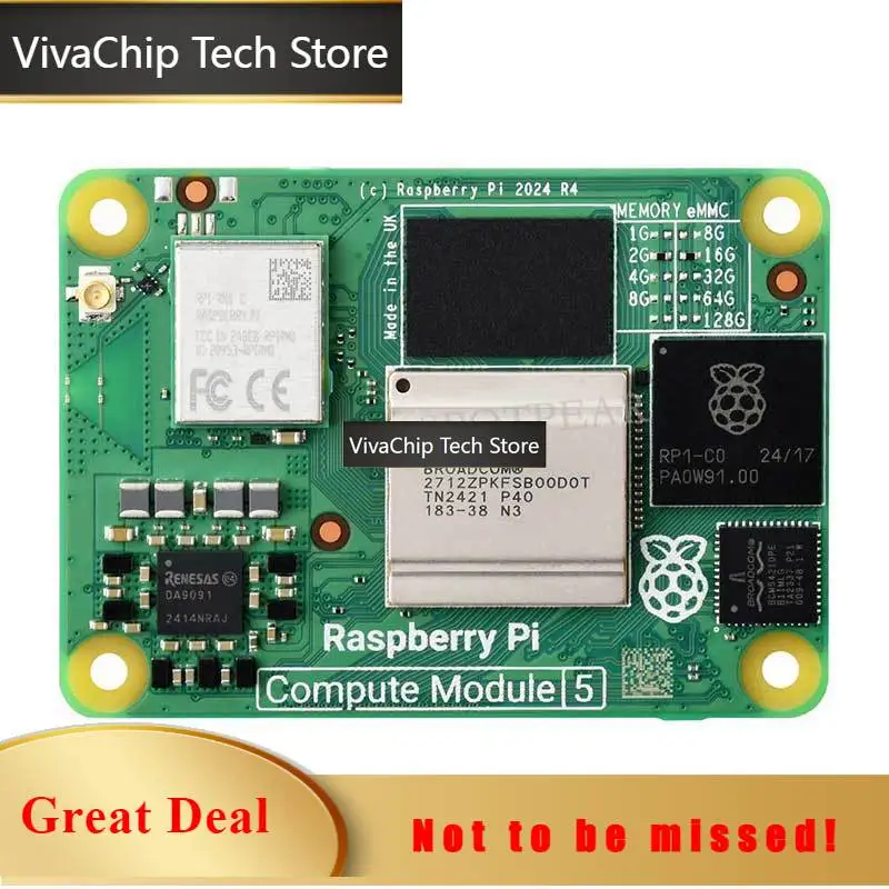 VivaCTRaspberry Pi CM5 Compute Module 5 CM5 Cortex A76 BCM2712 With/Without Wi-Fi RAM 2/4/8/16GB eMMC Lite/8/16/32/64GB