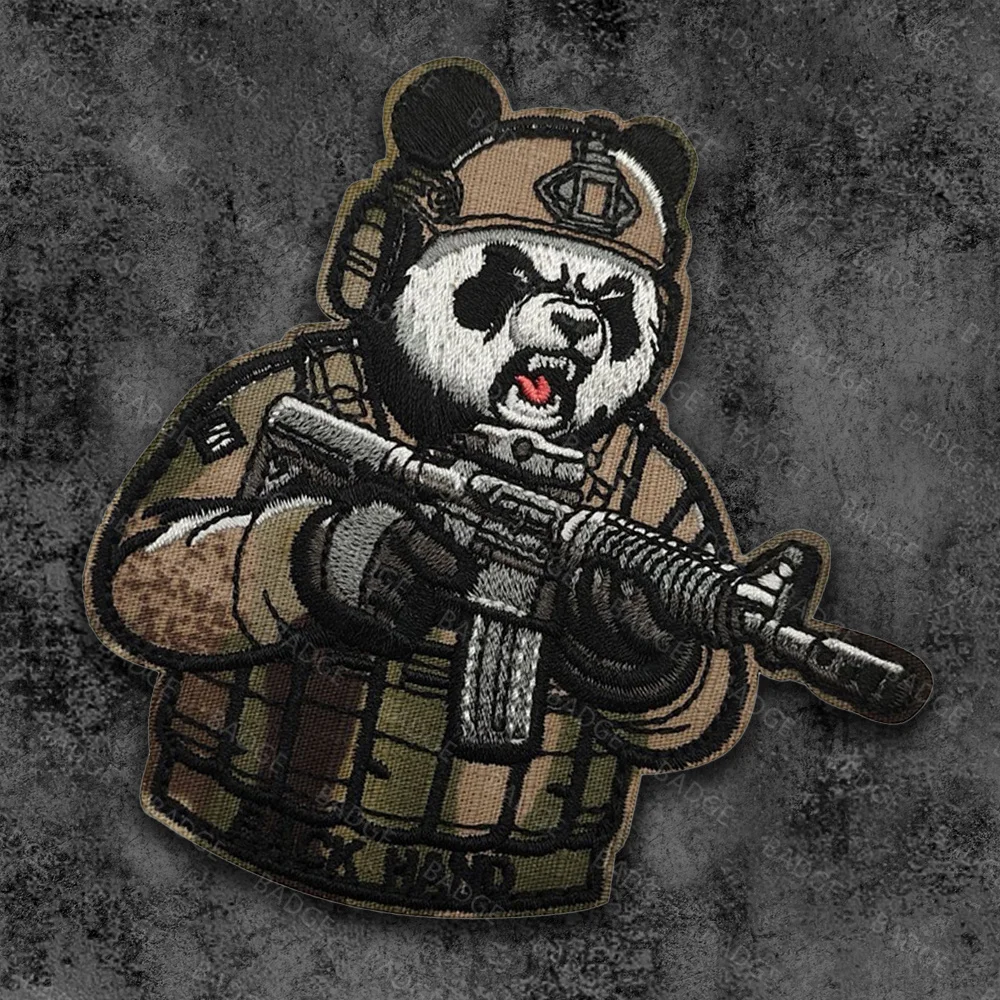 Tactical Angry Panda With Gun Patches CP Tiger Patch Hook And Loop Embroidered Shoulder Emblem Badge