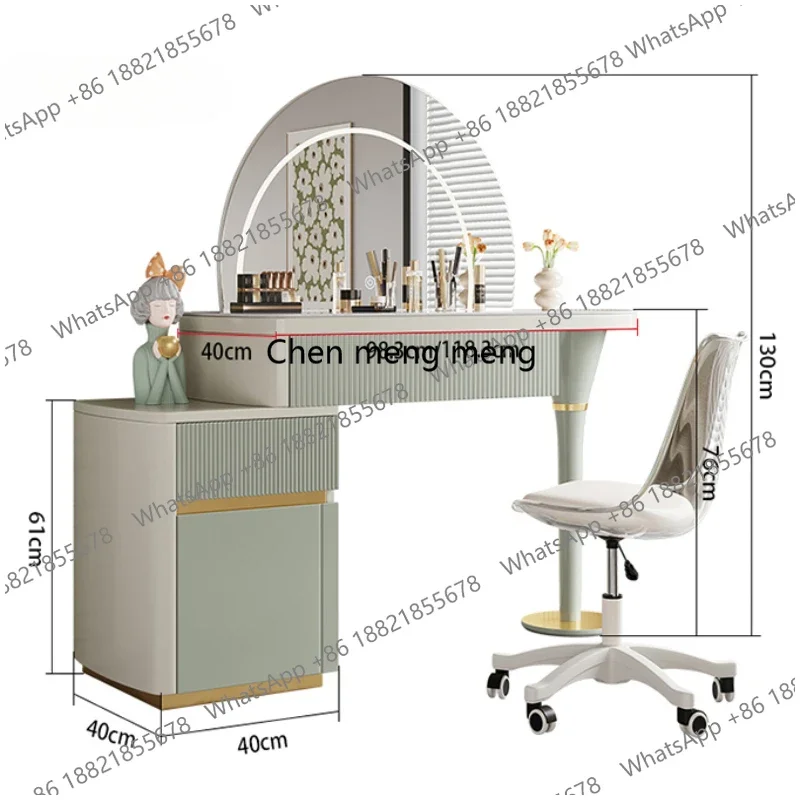 

z10Modern Organizer Storage Vanity Table Mirror Girls Women Unique Makeup Vanity Desk Space Saving