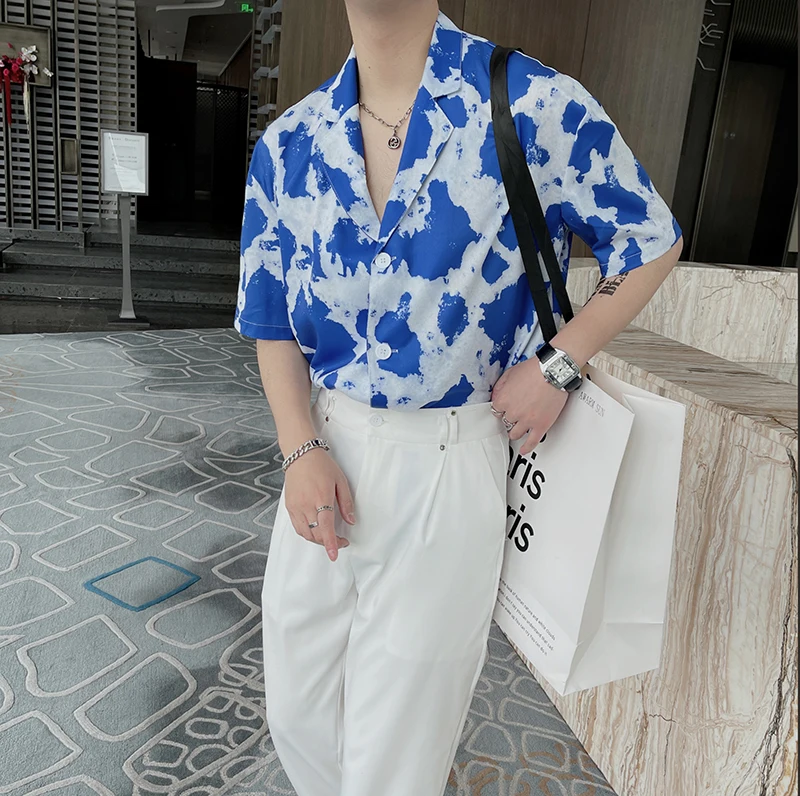 

Summer Thin ort Sve Men's irt Sli Lightweight Mature Sle Hairdrer Trendy Brand Loose Fit Printed No Ironing R...