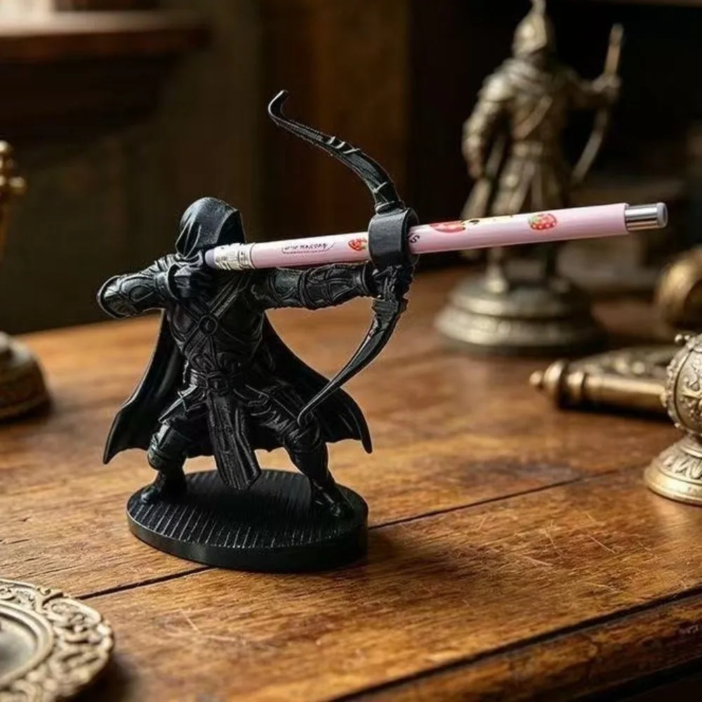 3D Printed Knight Pen Holder Retro Stable Samurai Sculpture Desk Pen Holder Multi-Functional Plastic Pencil Stand Study Use