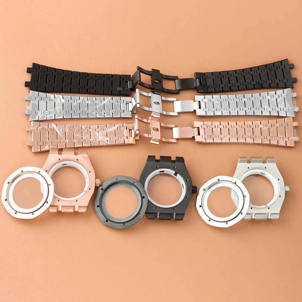 41mm Silver Watch Case Stainless Steel Bracelet 31.8mm Dial Hands Fit royal oak NH35 NH36 Movement Sapphire Glass Watch Case