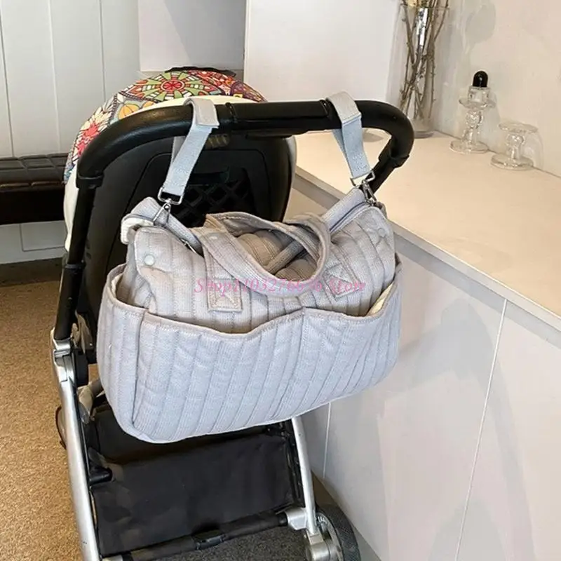R6FD Cotton Linen Diaper Bag Organiser Case with Multiple Pockets for Baby Essential