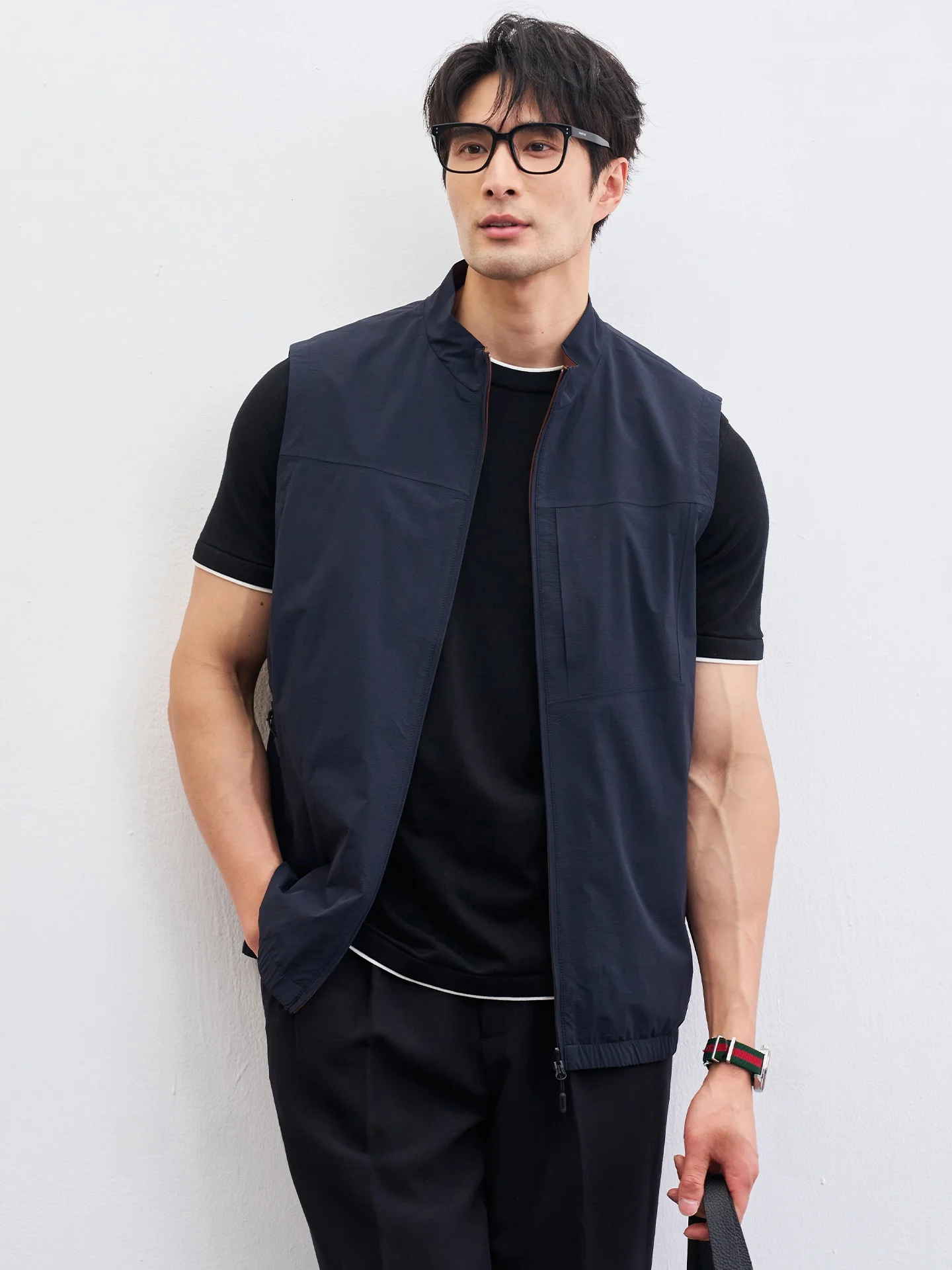 

Double-Sided Wear High-End Seamless Glue Zipper Stand Collar Thin Vest Tank Top Men Fashion Spring Summer Business Casual Style