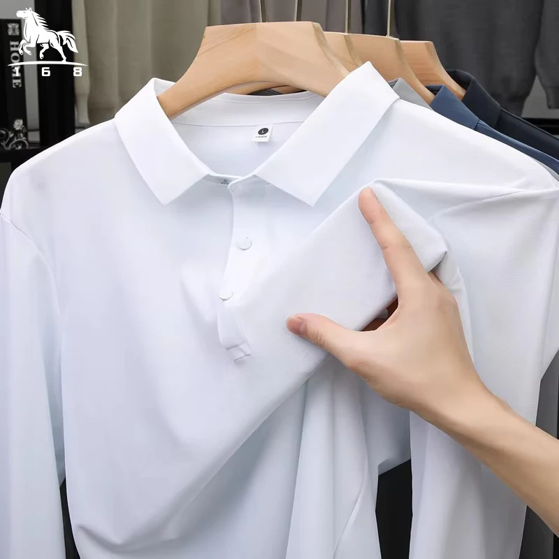 

Men's high quality summer new lapel men's short long sleeve polo shirt Embroidery solid color business casual men's polo shirt