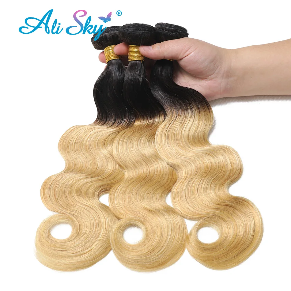 1b/27 Honey Blond Body Wave Bundle Brazilian 100% Human Hair 1/3/4 Bundles Deals Pre Colored Hair Weave Extensions Virgin Hair