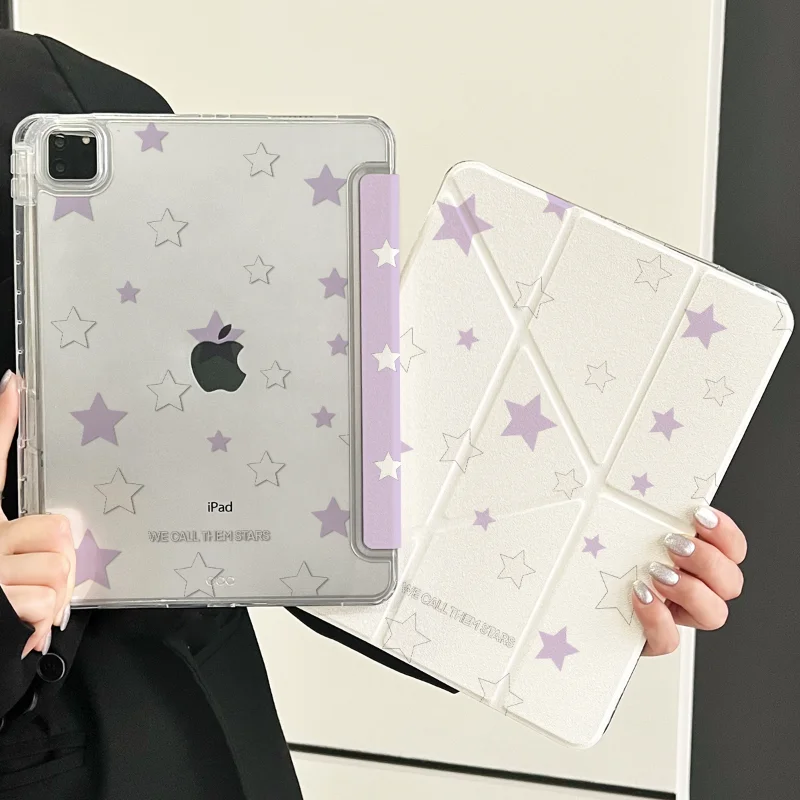Korean Purple Star Tablet Case For iPad Pro 11 12.9 13 A16 M2 M4 M3 M5 Shell 8.3 9.7 10.2 5/6/7/8/9/10/11th Mini Air 3 4 5 Cover