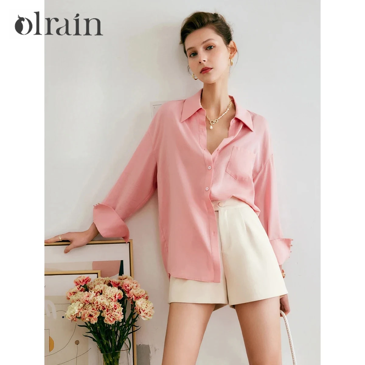 

OLrain White Shirt Woman French Style 2026 Autumn New Long Sleeve Elegant Blouses Turn-Down Collar Loose Ladies Tops O57QC65616