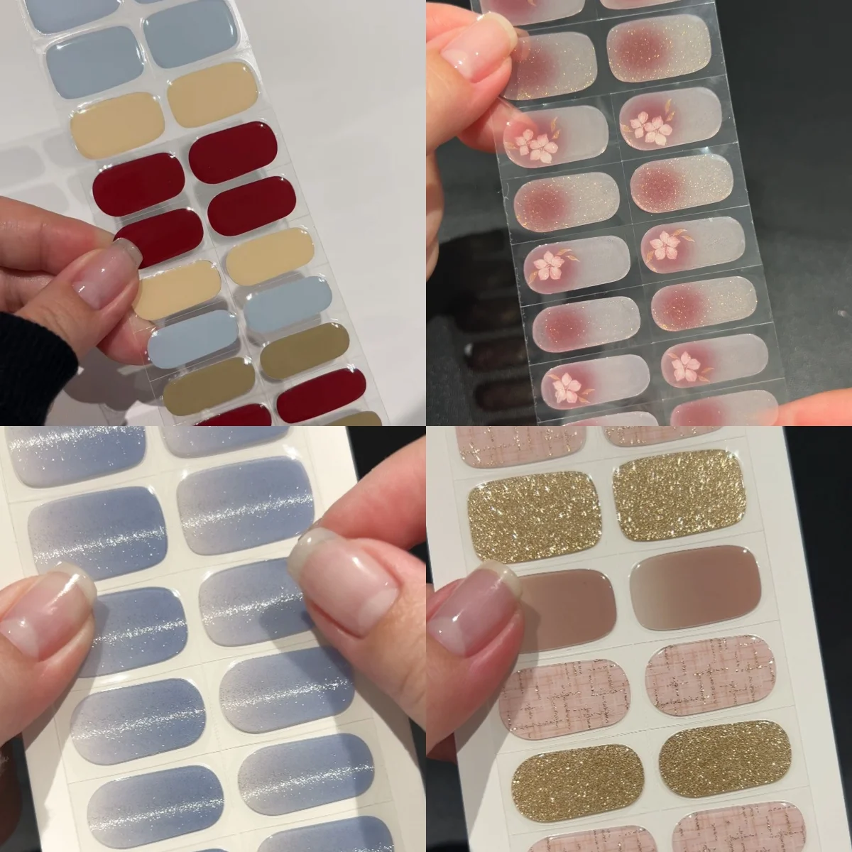 20pcs Semi Cured Gel Nail Strips, Glitter Christmas Gel Nail Stickers with UV Light Required, Salon Quality, Easy Apply & Remove