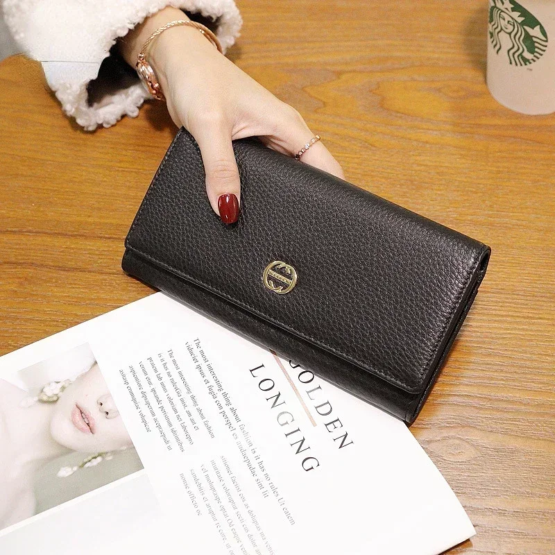 Women Soft Genuine Cow Leather Long Luxury Wallet Vintage Coin Purses Large-capacity Cellphone Clutch Card Holder Money Clip 7-5