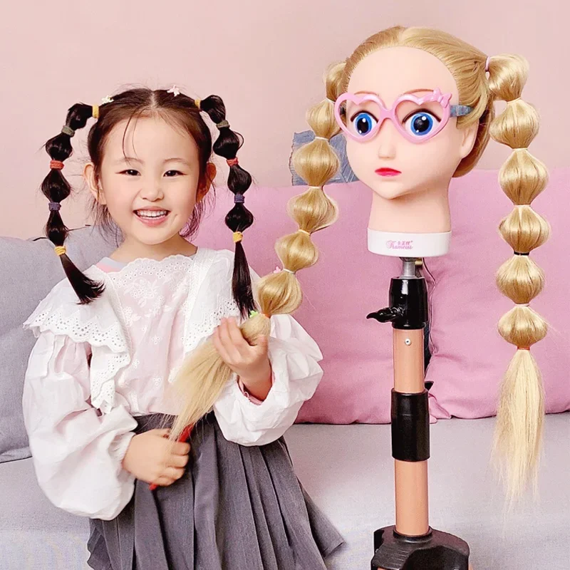 Cartoon Hairdressing Mannequin Head for Styling Practice and Training Mamikin Head with Long Hair for Kids Braiding