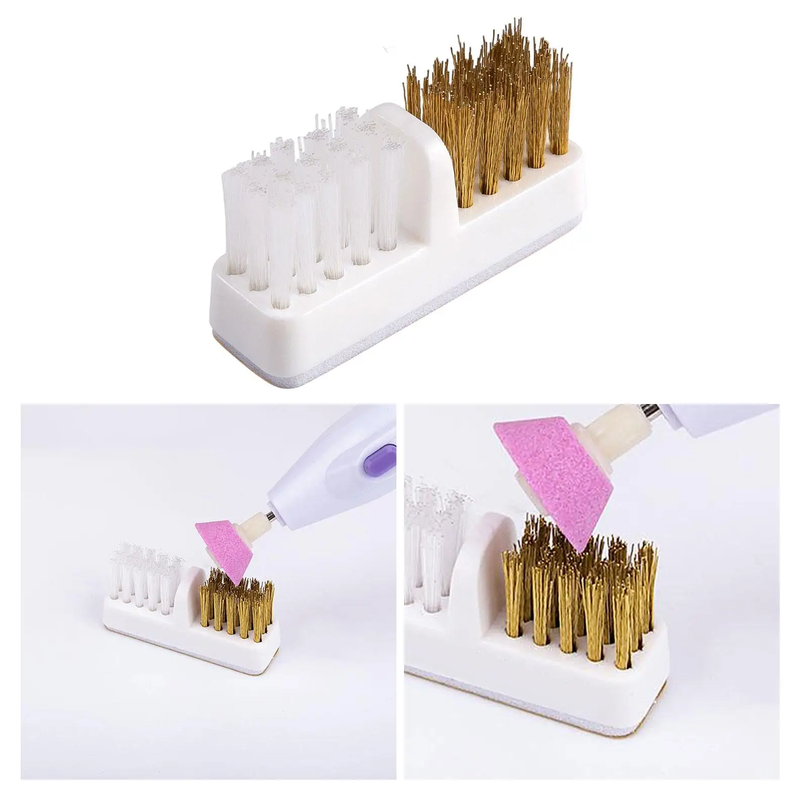 2x Przenośny Frez do Paznokci z Szczotką, Drut Stalowy i Miękkie Szczotki, Głowica Frezu Dwufunkcyjna