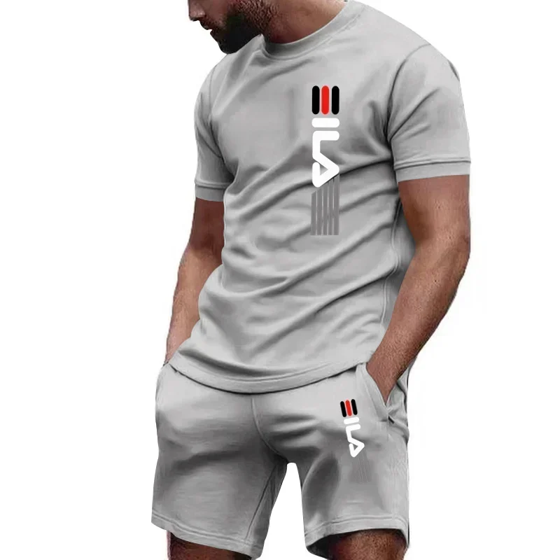 

2025 Men's fashion quick-drying fitness set Summer breathable short-sleeved T-shirt + casual jogging shorts 2-piece set