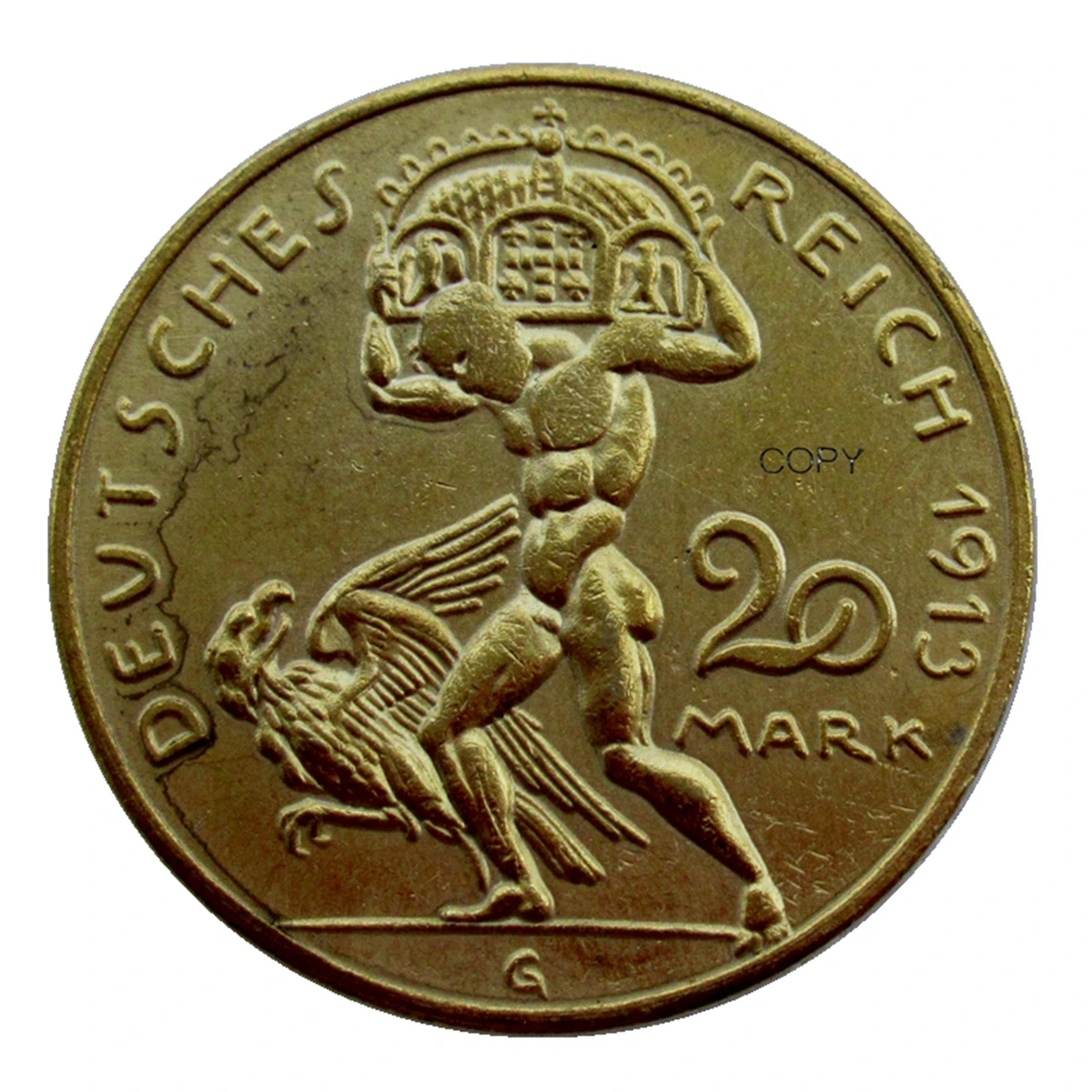 Reproduction Germany 20 Mark 1913 G Mint Brass Gold Plated Decorative Commemorative Coin