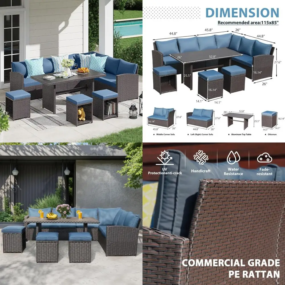 

7-Piece Outdoor Patio Dining Set, All-Weather Wicker Rattan Sectional Sofa Conversation Area