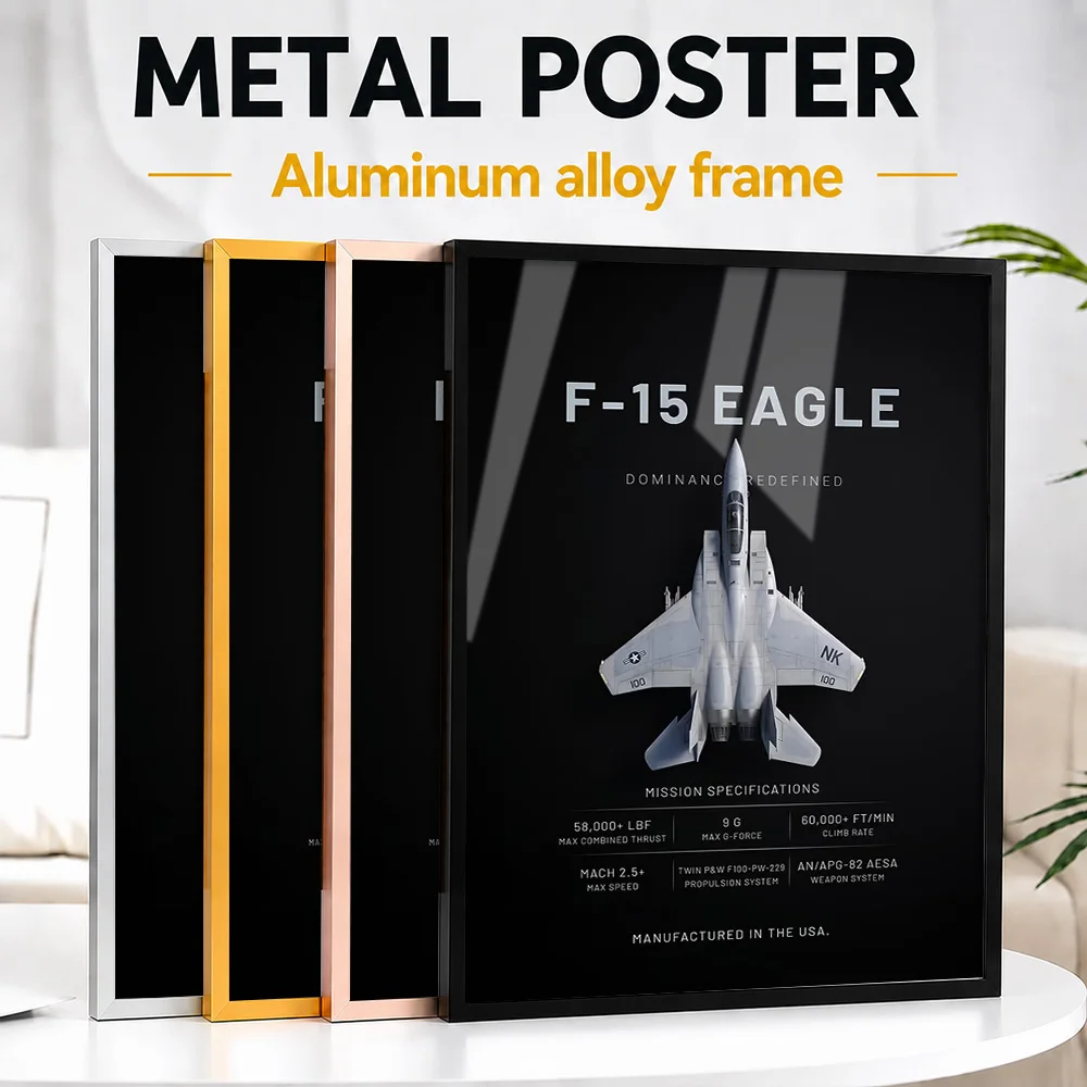 Jet F-15 Military Aircraft Metal Poster With Aluminum Alloy Frame Customized Technical Graphic Wall Art In Flight Simulator Room