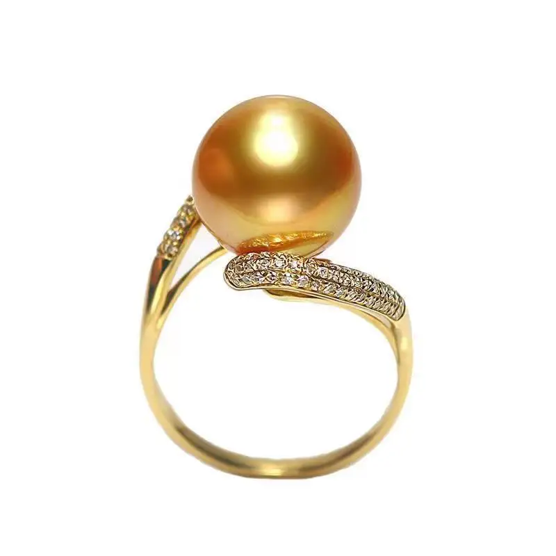 Suberb 10-11mm Gold Round Pearl Ring Adjustable Size Women Jewelry Wedding Party Gift 925 Sterling Silver 2588