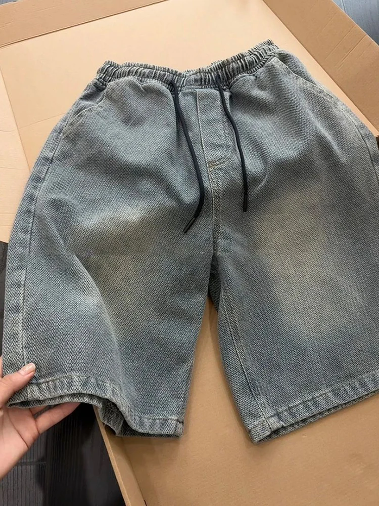 

Blue Starry A-Line Denim orts Men's Summer American Retro Sports Casual Pants Five-Quarter Length Jeans