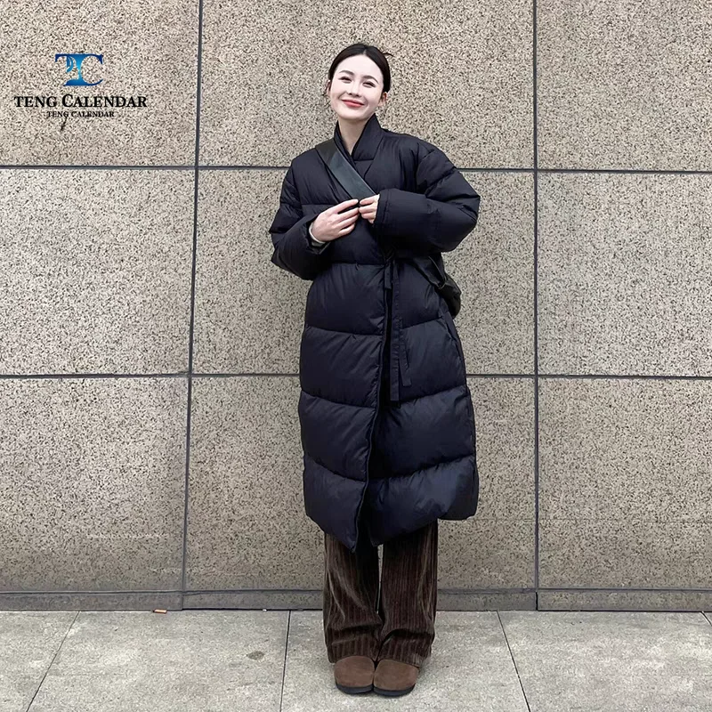 Jaqueta elegante, novo estilo chinês longo estilo ocidental jaqueta de pato branco, novo estilo de inverno 2025 feminino