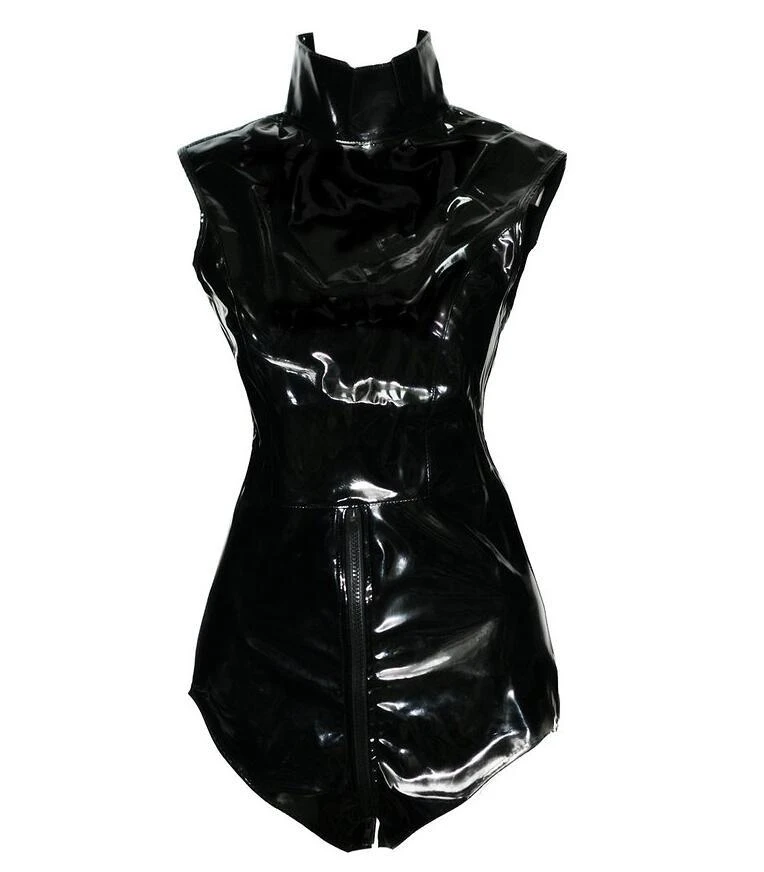 Sexy Black Shiny PVC Latex Bodysuit Zipper Wetlook PU Faux Leather Catsuit Women Fetish Clubwear Jumpsuit Costume