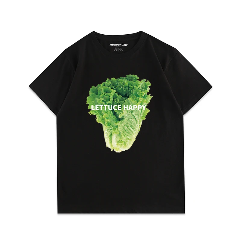 تي شيرت رجالي من القطن الخالص الخس سعيد جرافيك طباعة قصيرة الأكمام تي شيرت Harajuku y2k عادية ياقة دائرية قصيرة الأكمام للجنسين #1