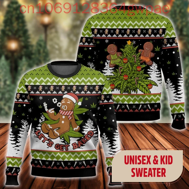 Let's Get Baked 420 Ugly Christmas Sweater Santa Hat Xmas Sweatshirt Cookies Christmas Gift For Men Women