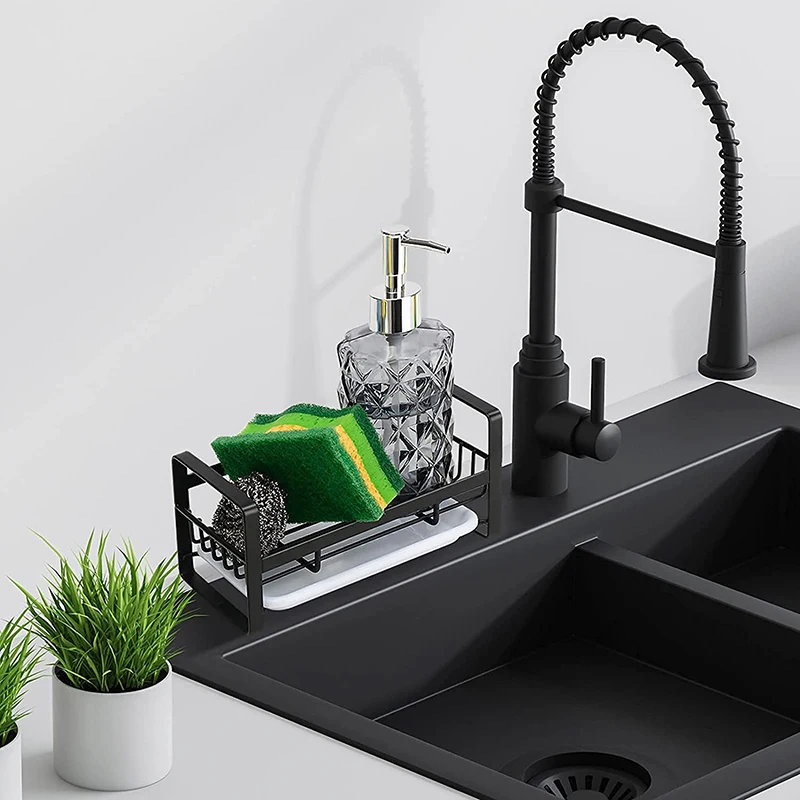 Sponge Soap Holder Stainless steel Kitchen Sink Drain Rack Organizer Dish Sponge Soap Dispenser Tray Shelf Tray Drainer Basket