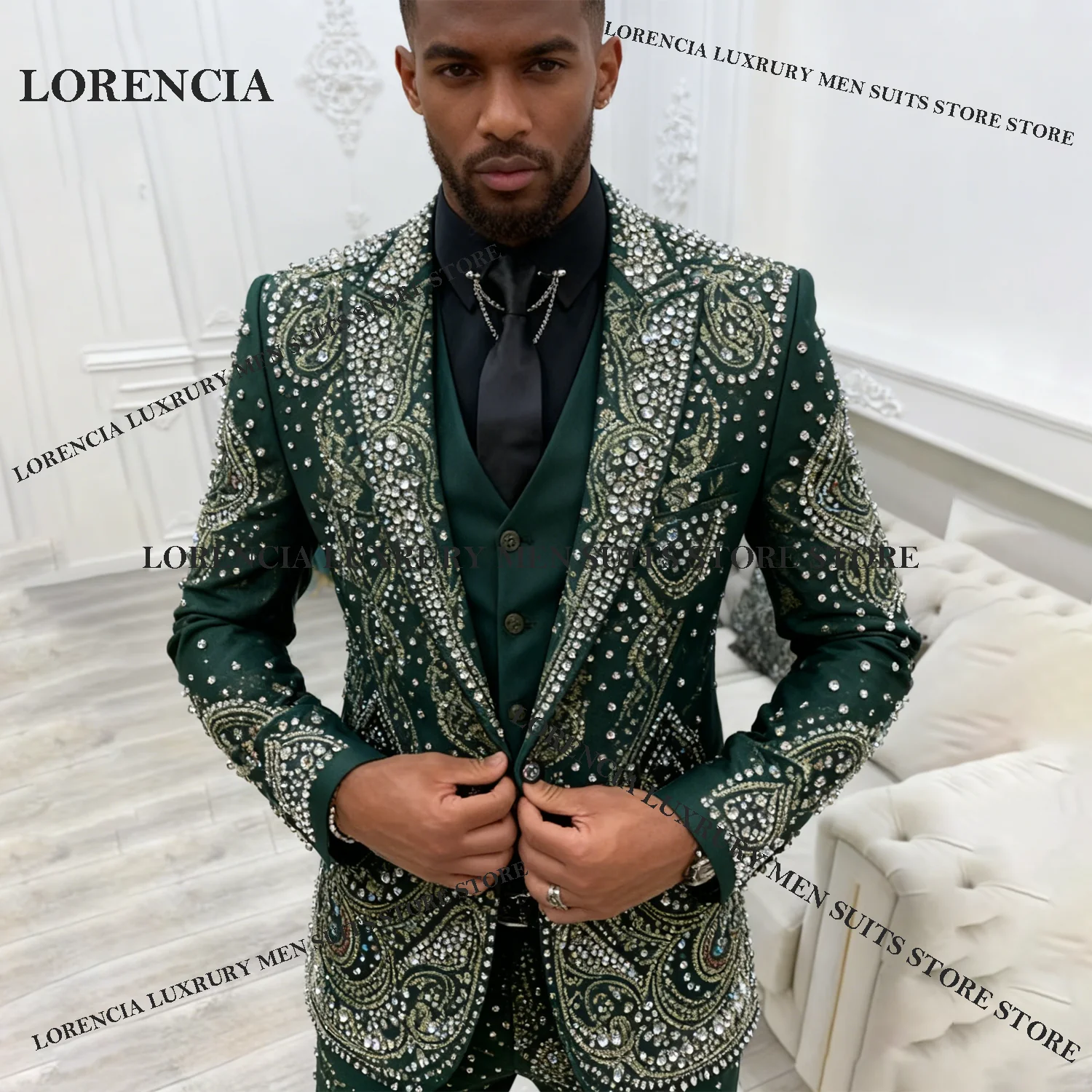 

Красивый индивидуальный высококачественный мужской костюм с лацканами, костюм из двух предметов, облегающий спортивный смокинг для жениха, свадебный фрак, ювелирные изделия с бриллиантами, Ropa homre