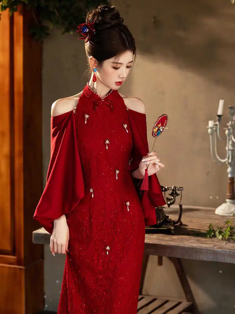 

New Chinese Sle Engagement Wedding Dr Red Morning Robe Women's Gown Bride Cus Made Long Evening Gown