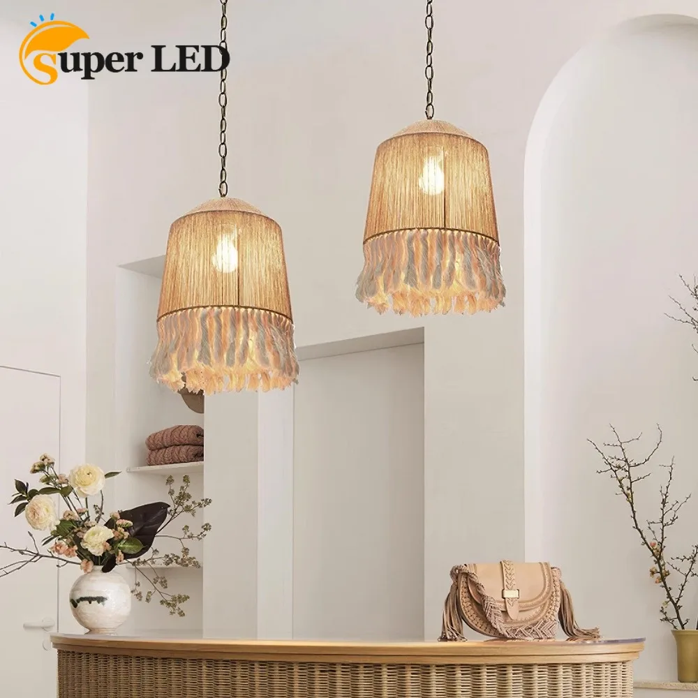 

Rerto Art Bohemian Chandelier Nordic Chandelier With Tassels For Bedroom Living Room Kitchen Shop Handmade Rustic Pendant Lamps